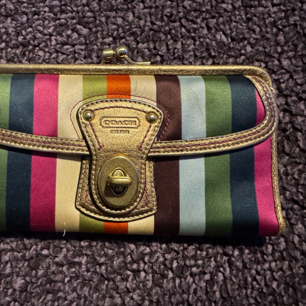 Coach Striped Wallet with Gold Accents